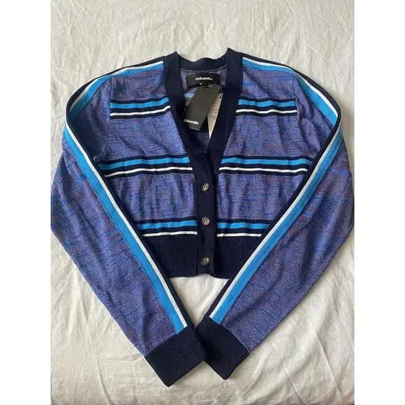 Ahluwalia Womens Augusta Striped Wool Cardigan Navy Size 8